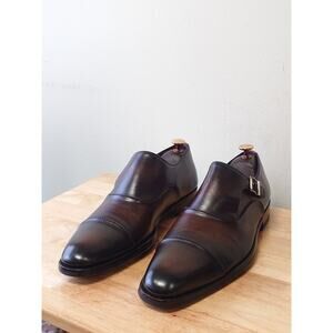 Magnanni Men’s Monk Strap 10M/EU 43 Dark Brown Burnished Leather Dress Shoes